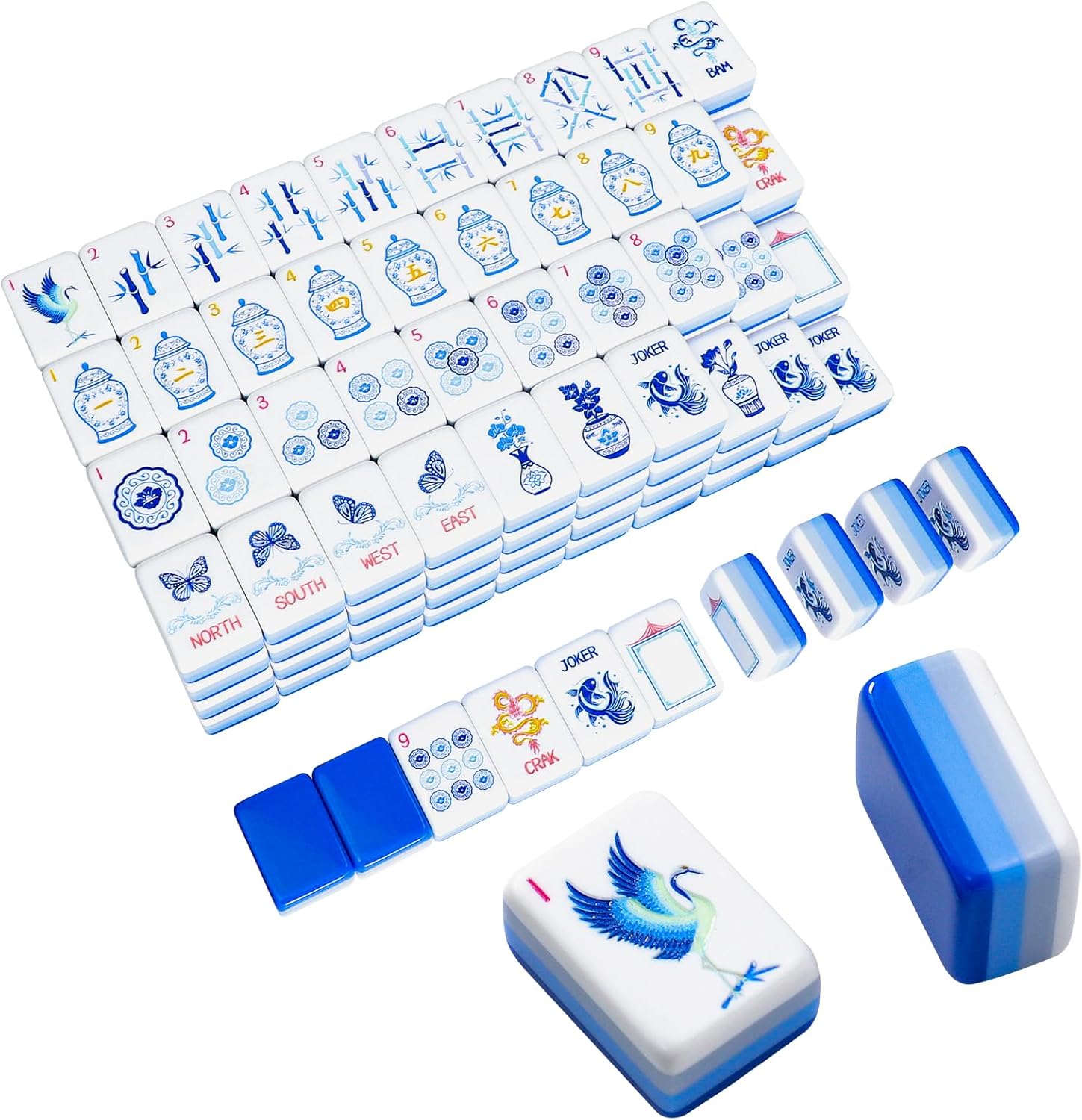 American Mahjong Tile Set(4 Layer), 160 Blue Acrylic Engraved Tiles with Mahjong Tiles Bag and Mah-jongg Accessories