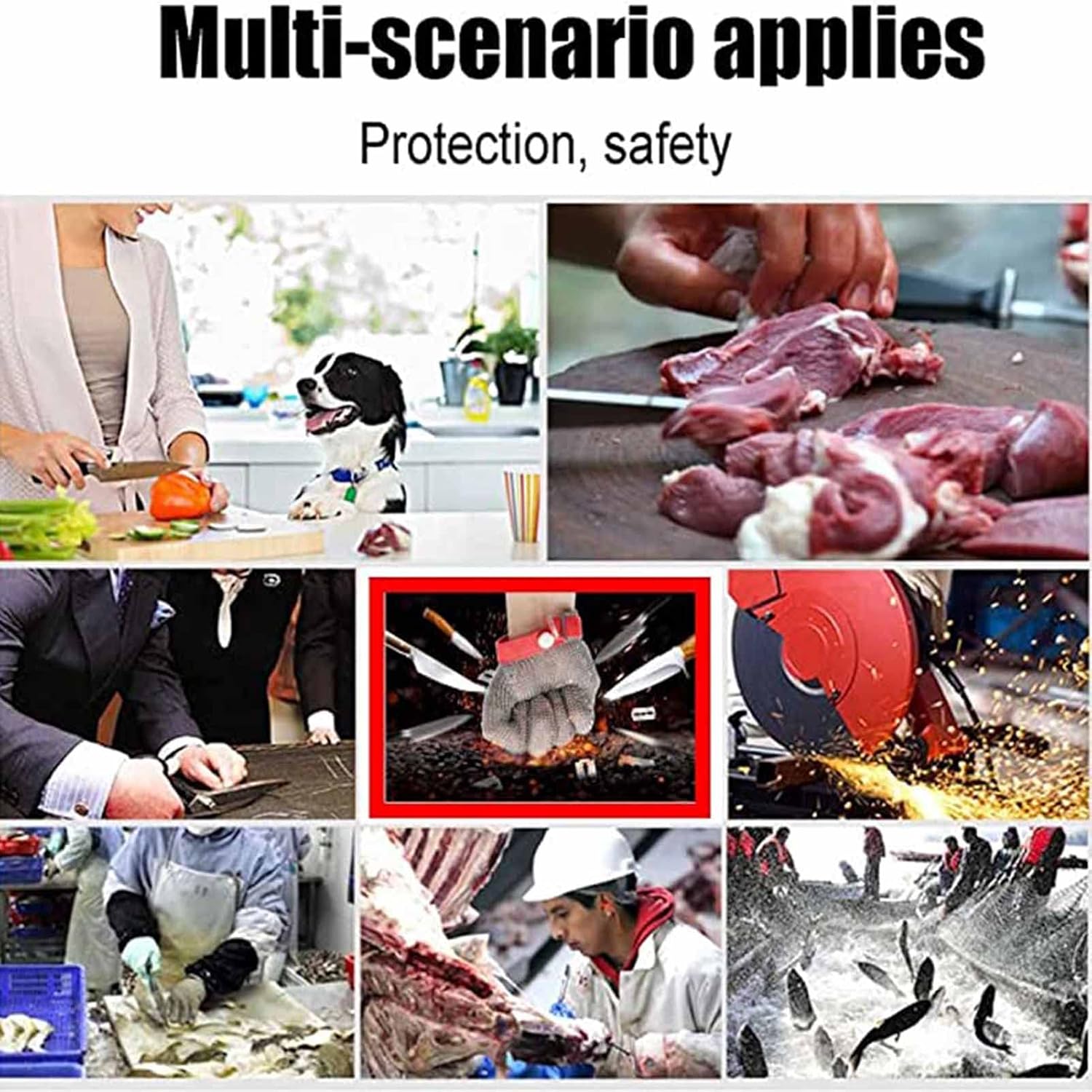 [Pieadishjs] 防刃軍手 ステンレス鋼ワイヤーカット耐性手袋、男性の肉屋バンドソー作業用手袋(Size:L/Aパック)