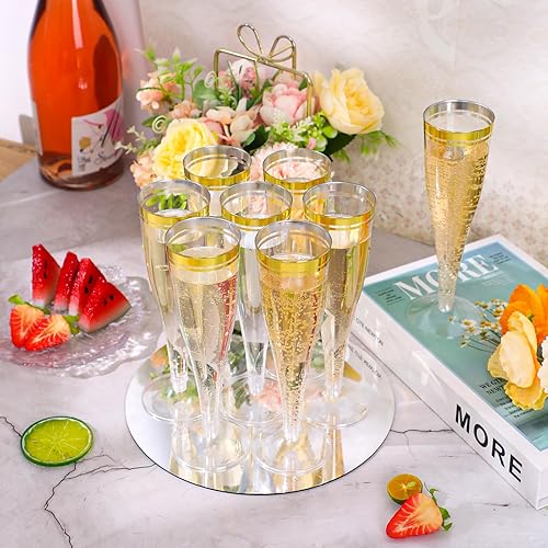 Miniatura 2 de DI QIU REN Paquete de 100 copas de champán de plástico, copas de champán transparentes de 4.5 onzas con borde dorado, tazas de champán desechables