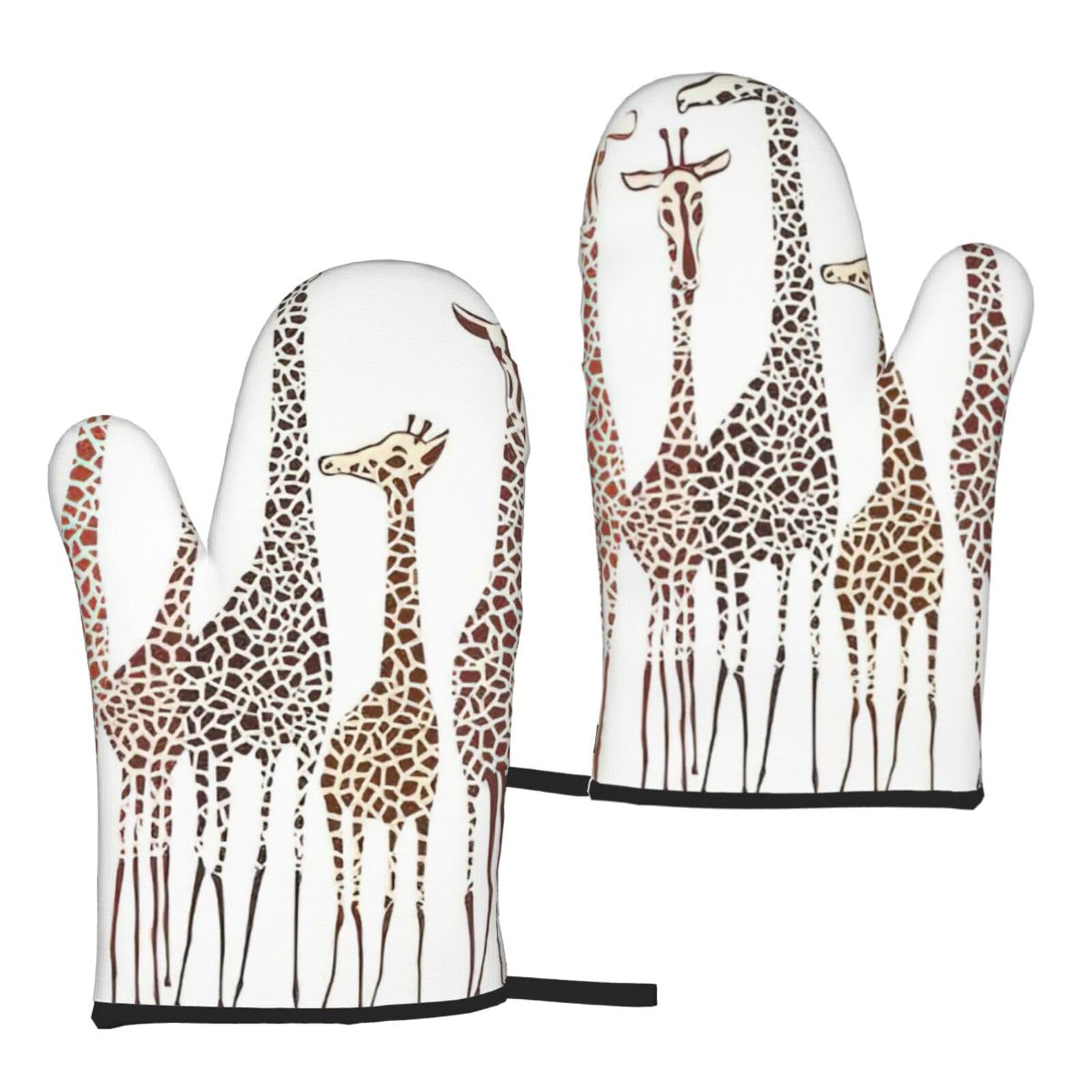Nimongt Women's Black Cute Wild Cartoon Giraffes Print Adults Universal Fit Heat Resistant Oven Gloves Reusable Cooking Outdoor Grilling