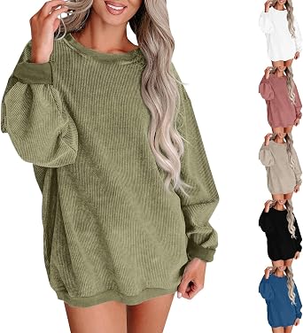 Oversized Sweatshirt for Women Casual Crewneck Long Sleeve Shirts Loose Fit Corduroy Pullovers Trendy Going Out Tops