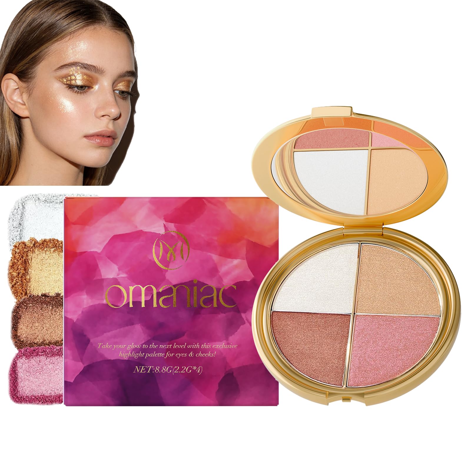 OMANIAC Eyes & Cheeks Makeup Palette - 4 in 1 Glow Palette for Women - All in One Makeup Palette. It’s the Ultimate Glow Wardrobe Palette for a Party-Ready, Everyday, or Travel-Friendly Glow