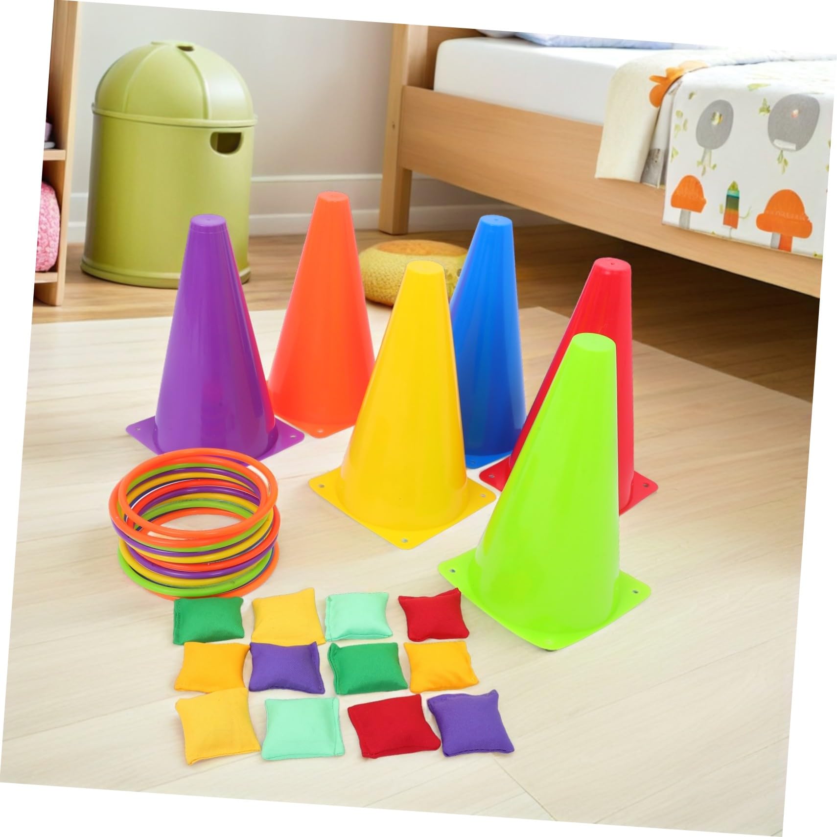 Set Giochi Lancio Anelli per Bambini 31 Pezzi Plastico | Bordi Arrotondati, per Scuola e Riunioni Familiari, Design Visibile, Cloth Incluso Colore Casuale
