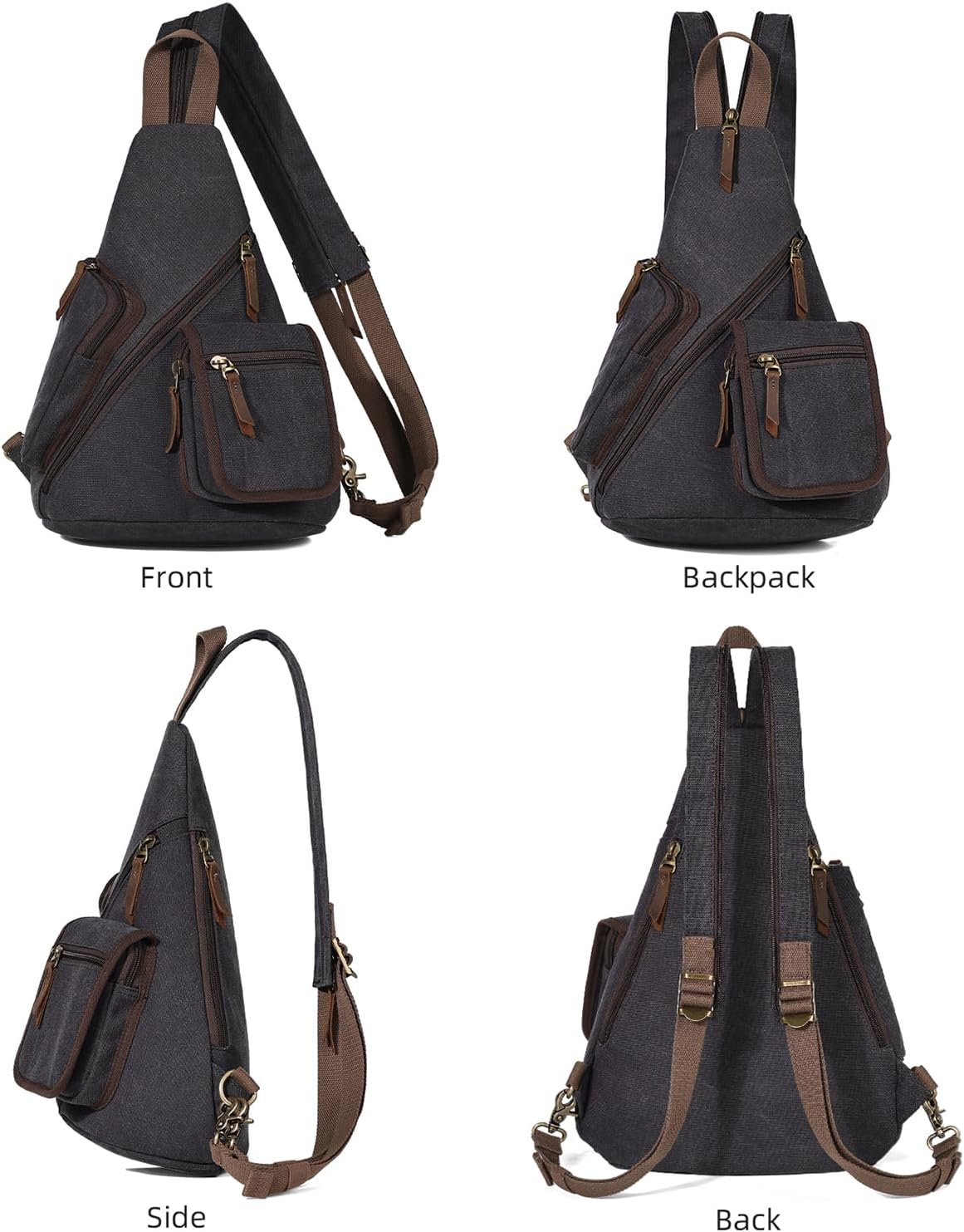 KL928 Canvas Sling Bag - Casual Crossbody Shoulder Daypack Rucksack Backpack for Men Women, Black - Image 9