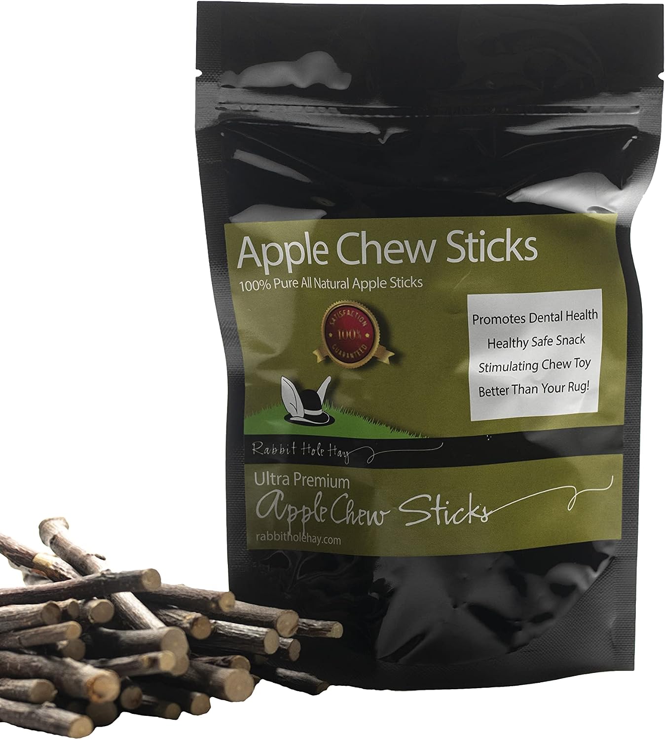 Rabbit Hole Hay Ultra Premium, All Natural Apple Chew Sticks for Your Small Pet Rabbit, Chinchilla, or Guinea Pig (Pack of 30)