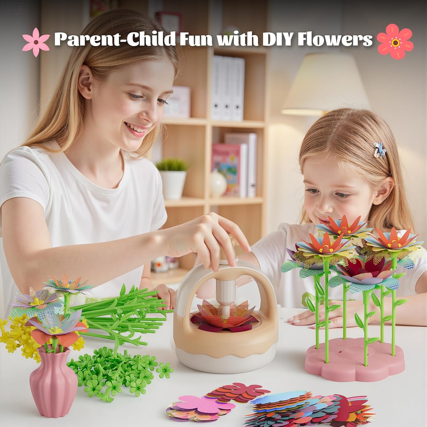 Fabric Flower Bouquet Craft Kit, DIY Arts & Crafts Toy for Kids, Creative Flower-Making Activity Set, Educational Preschool Toy, Perfect Birthday & Christmas Gift for Girls Ages 4 5 6 7 8+ (yellow)