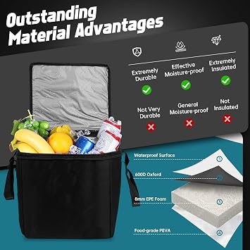 20L Insulated Backpack Cooler (16 Can Capacity) - Leakproof Cooler Bag for Beach Camping, Hiking & Picnic, Durable Ice Chest for Travel with Adjustable Straps(Black)