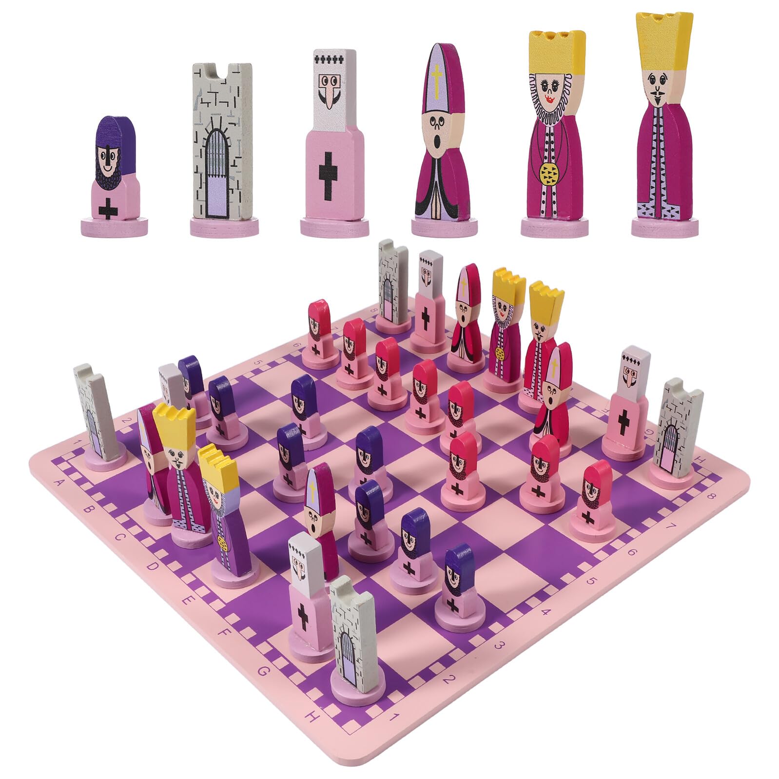 Set di Scacchi in Legno Porpora, , Tavola da Gioco | Lavorazione Accurata, Superficie Liscia, senza Sbavature, per Bambini e Adulti, Tecnologia Unica