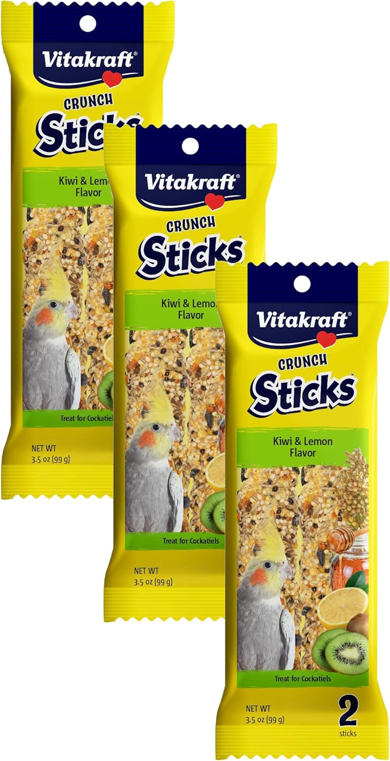 Vitakraft 3 Pack of Apple & Honey Crunch Sticks for Cockatiels, 2 Sticks Each