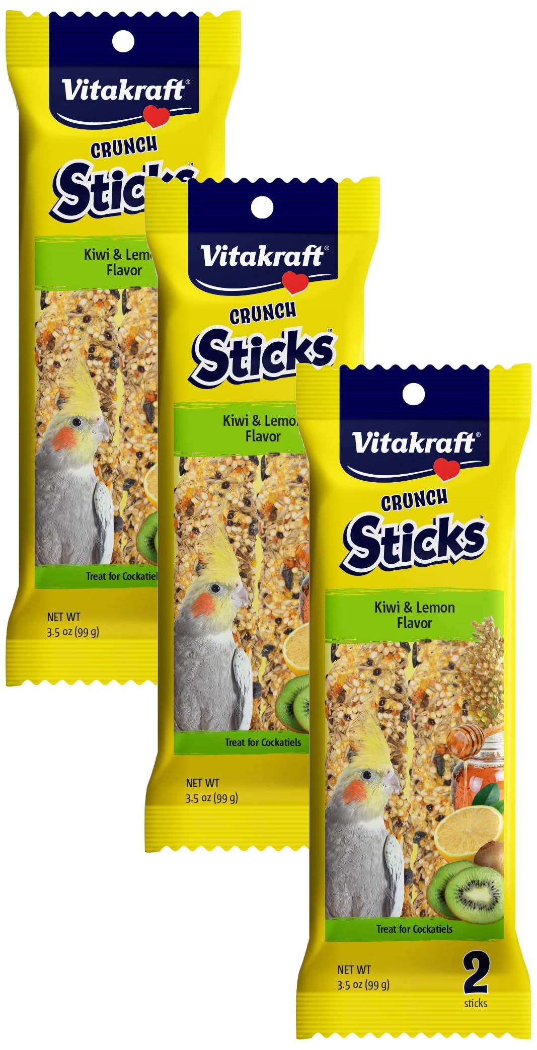 Vitakraft Crunch Sticks Kiwi Lemon Flavor Bird Treat for Cockatiels (2  Sticks), oz (Pack of 3)