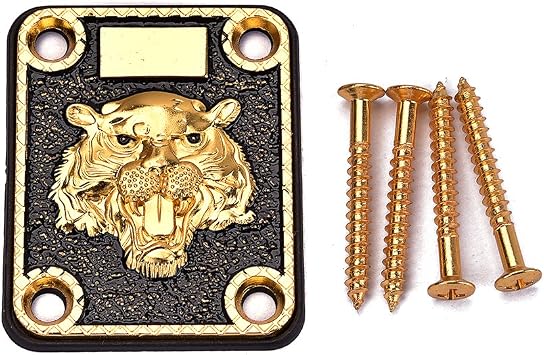 Alnicov Guitar Neck Plate, Guitar Neck Plate Engraved Animal Head Pattern for Electric Guitar