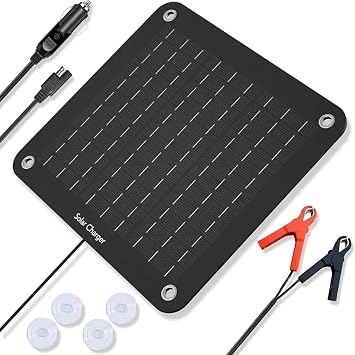 10W Waterproof Solar Panel Charger and Maintainer for 12V Batteries Portable Solar Trickle Charger for Cars, Trucks, Boats, RVs, Trailers, Tractors, ATVs, Utility Vehicles, and Lawn Mowers.