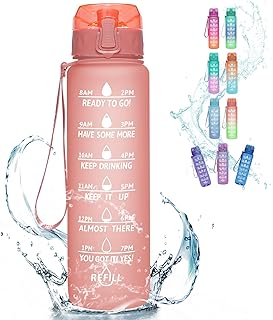KEEPTO 32oz Water Bottle with Removable Straw - Motivational Water Jugs with Time Marker & Strainer, Leakproof BPA Free Wi...
