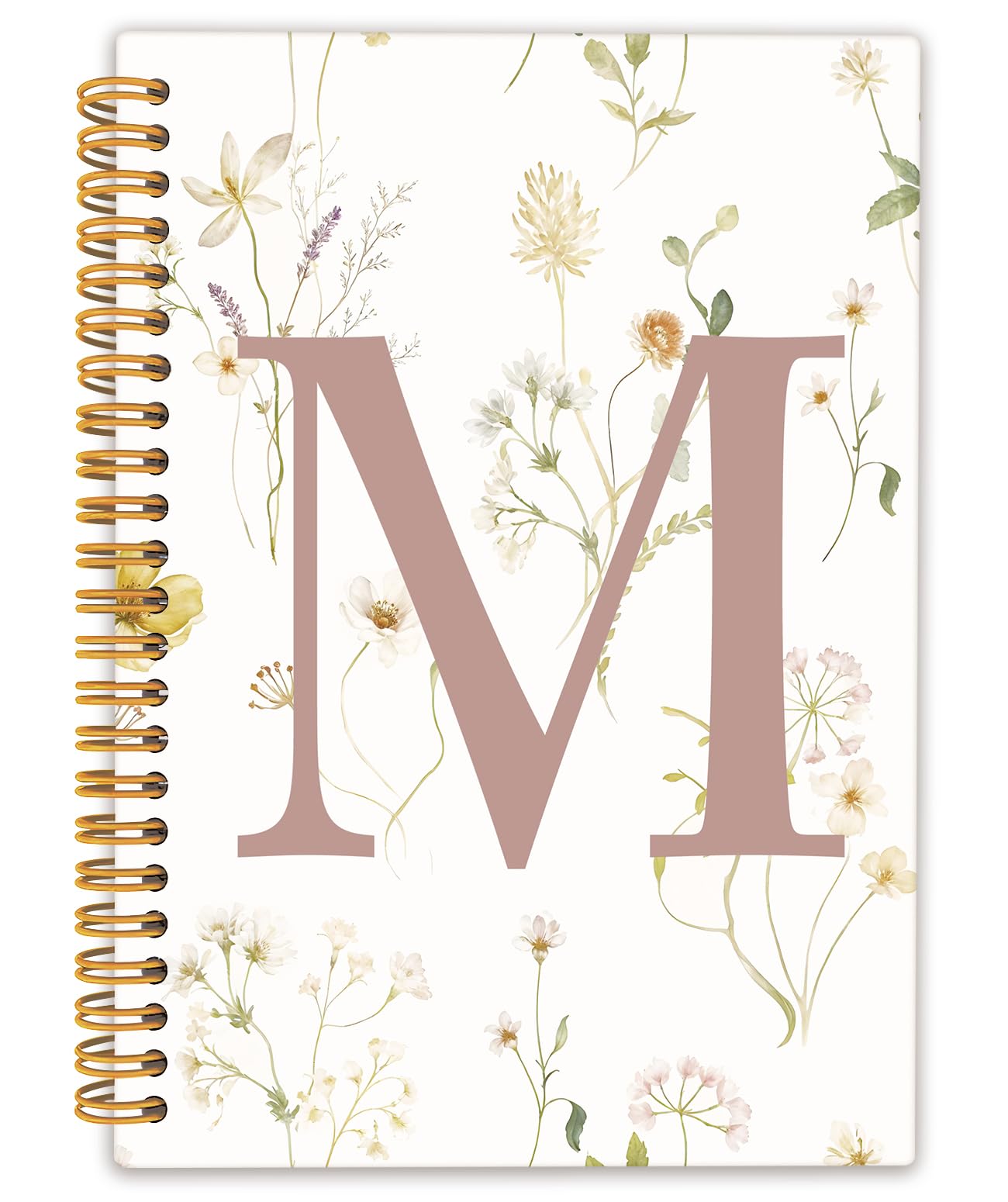 Cuaderno con letra M inicial, regalos monogramados para mujeres, diario para adolescentes, lindos cuadernos florales personalizados para mujeres, cuaderno de espiral de tapa dura de 5.5 x 8.3