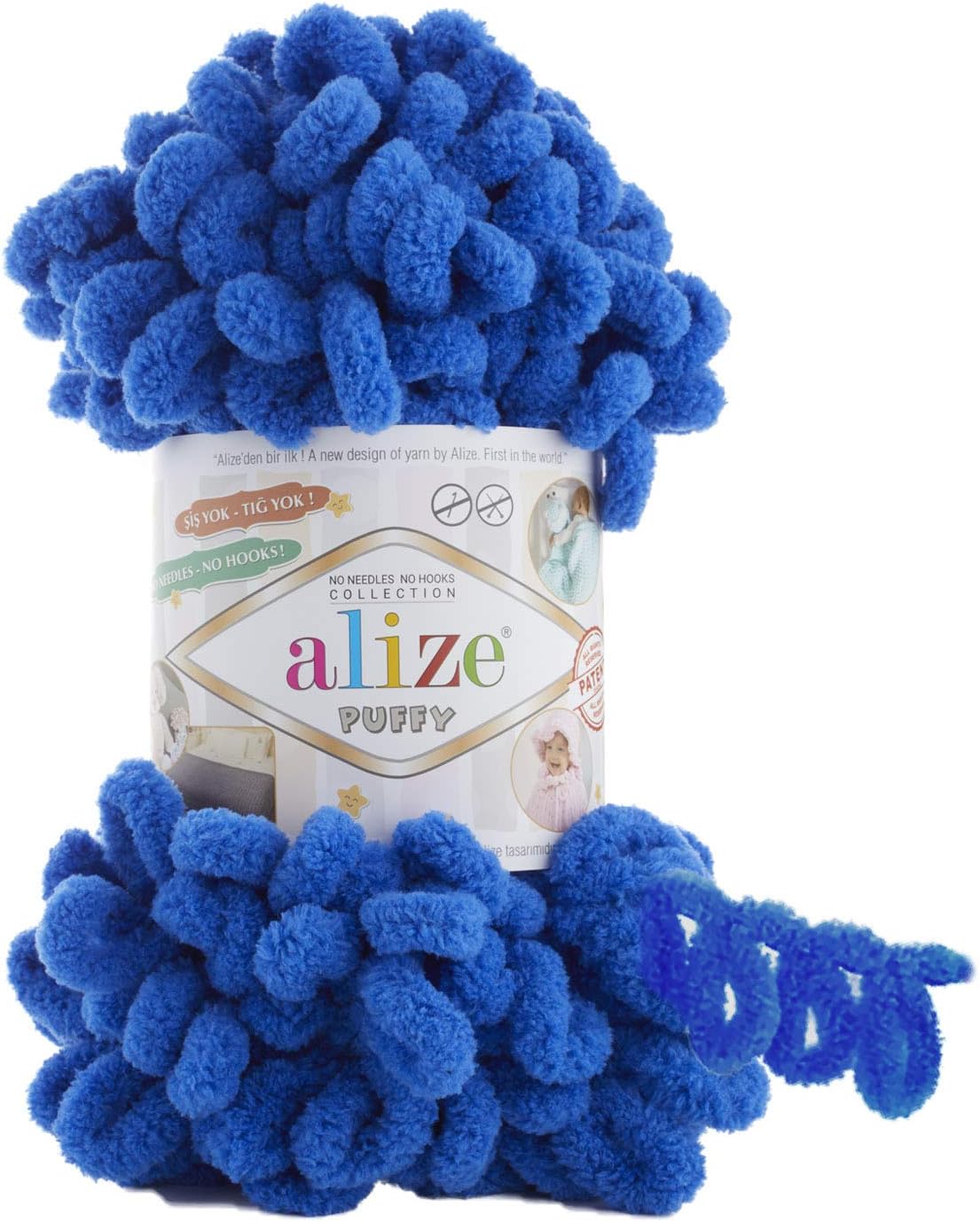 Alize Puffy Knitting Yarn 100 g, Patented Innovation, Loop Knitting without Needles, Colour: 141 Royal Blue