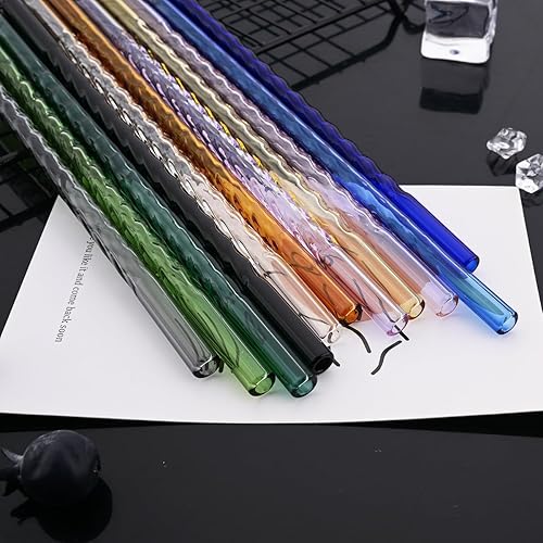 Miniatura 5 de JASHII Pajitas de vidrio en espiral verde lago, 8 popotes de vidrio reutilizables de 7.87 x 0.31 pulgadas con cepillo limpio y bolsa de transporte