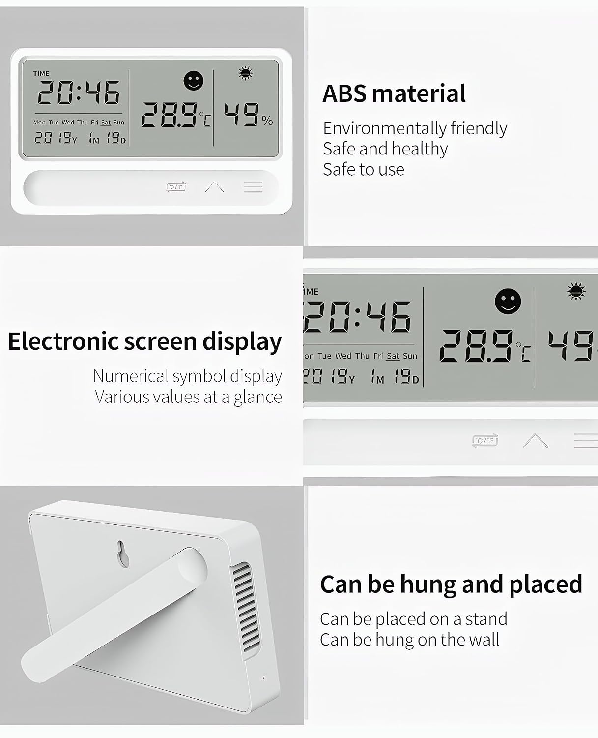 Mengshen Digital Hygrometer LED Indoor Thermometer with Clock Date Alarm Weather & Comfort Icon Max/Min Records Wall/Mountable °C/°F Switchable