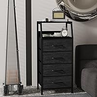 Vista 17 de Cómoda con 4 cajones, torre de almacenamiento de tela para dormitorio, cajones de almacenamiento de ropa blanca, organizador vertical de armario