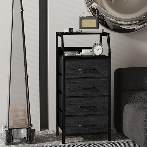 Miniatura 2 de Cómoda negra para dormitorio, organizador de almacenamiento con 5 cajones, torre de almacenamiento vertical de tela, unidades de armario de ropa