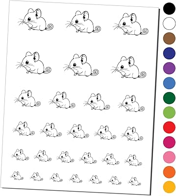 Field Mouse Rodent with Curled Tail Temporary Tattoo Water Resistant Fake Body Art Set Collection - Red (One Sheet)