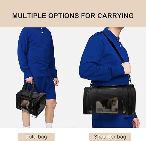 Miniatura 9 de Dog Carrier for Pets, Up to 25 Lbs, Collapsible Travel Carriers for Puppy with Shoulder Strap and Removable Mat, 20x13x13 Inch, Black