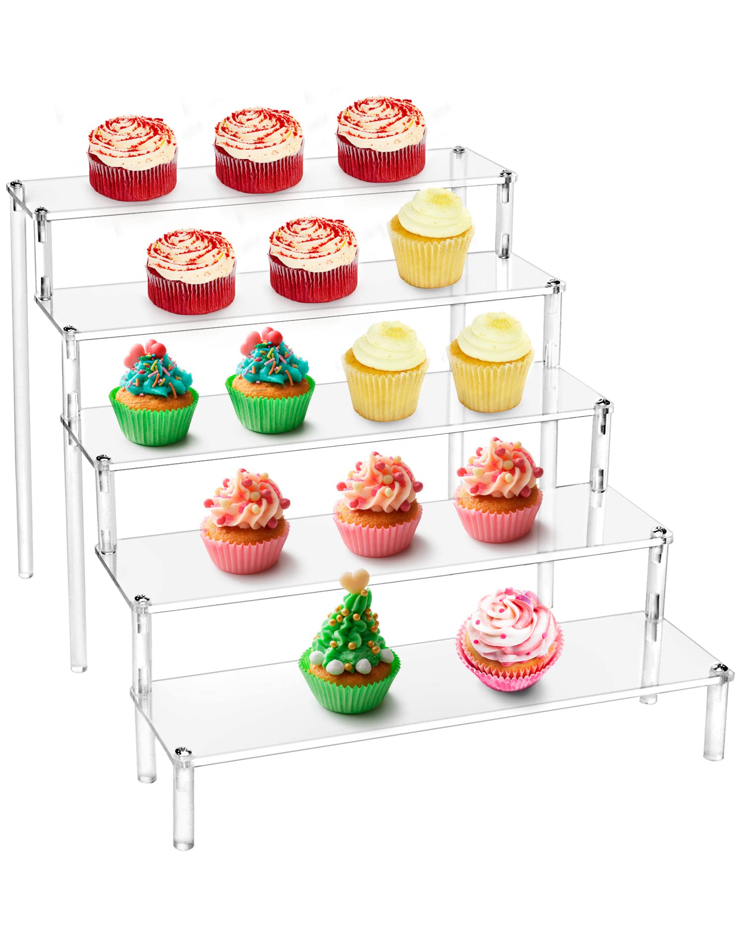 QWORK® Espositore Acrilico a 5 Livelli in Acrilico Spesso 4 mm, 32x30x25cm, per Personaggi Profumi Gioielli Cupcakes