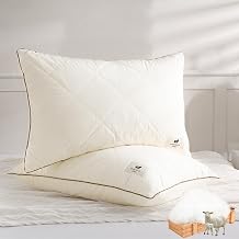 YOUR MOON Soft Natural Wool Pillow Queen Size Set of 2, Fluffy Down Alternative Pillows for Side Sleeper, Support Gusseted Bed Pillow for Sleeping, 100% Cotton Cover Off White