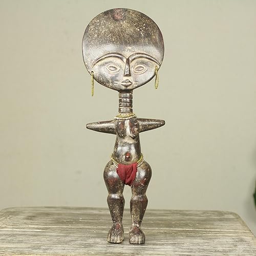 Miniatura 4 de NOVICA Escultura africana hecha a mano de madera de sese, muñeca de fertilidad de Fante Iii'