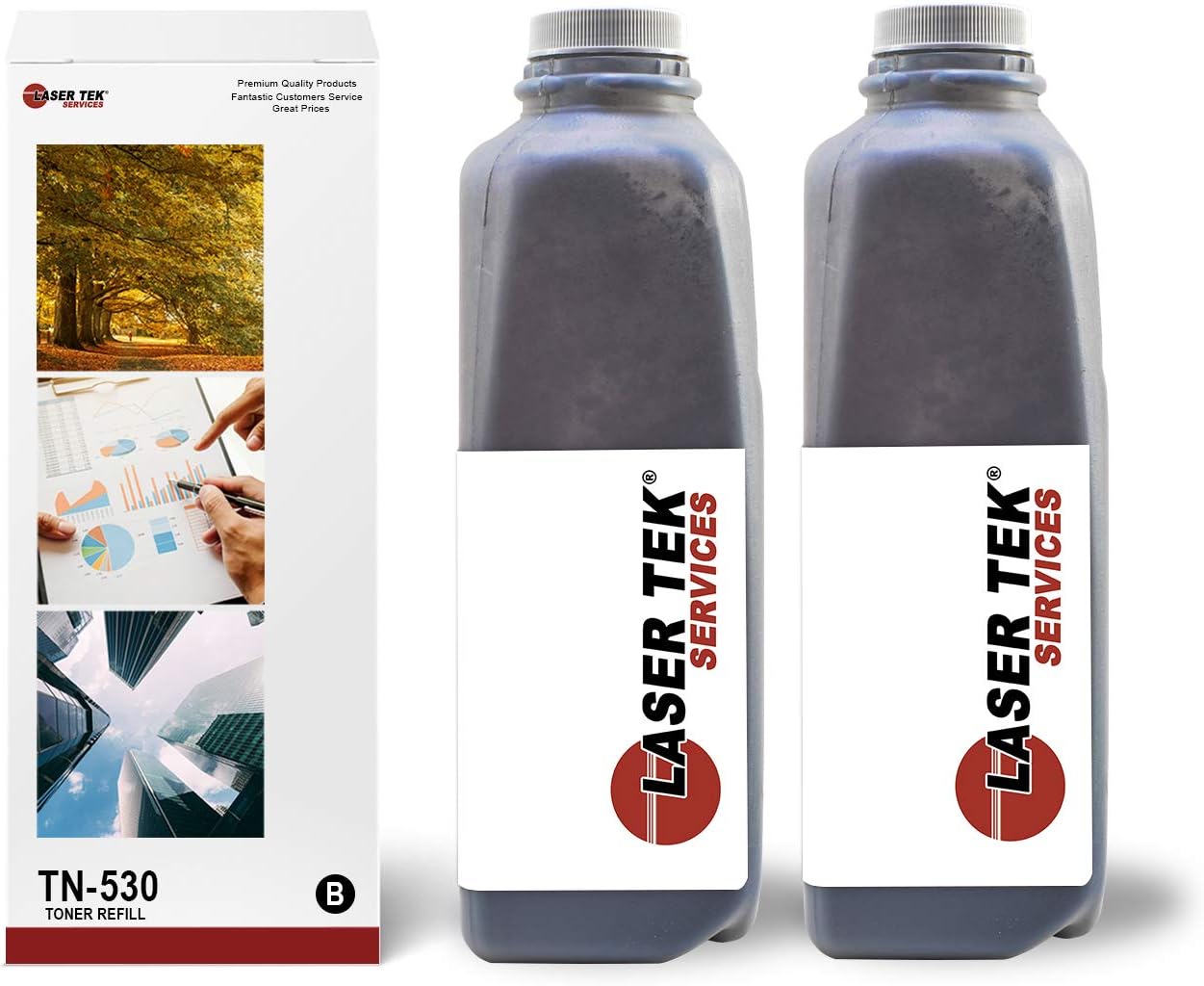 Laser Tek Services Compatible Toner Refill Kit Replacement for Brother TN530 TN-530 Works with Brother HL-1030 1200, DCP 1200, MFC 2500 8600 Printers (Black, 2 Pack) - 6,700 Pages