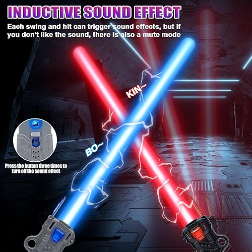 Miniatura 4 de Sable de luz para niños, espada de doble luz RGB, 7 colores intercambiables con 3 modos de sonido FX, juego de espadas dobles LED expandibles para