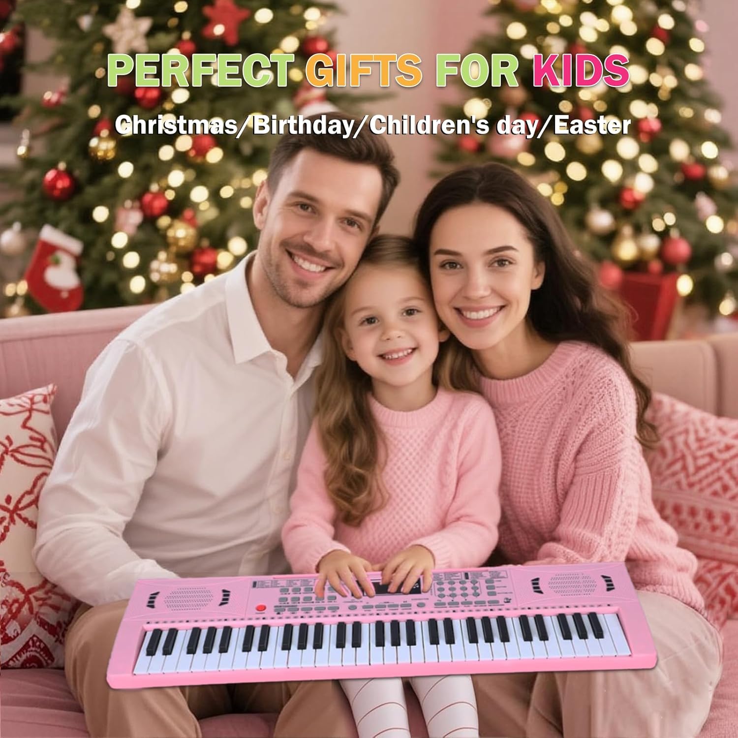 keyboard Piano 61 Key Electric Digital keyboard piano,portable piano w/Dual speaker Microphone Music Electronic Piano Birthday Christmas for kids beginner pink
