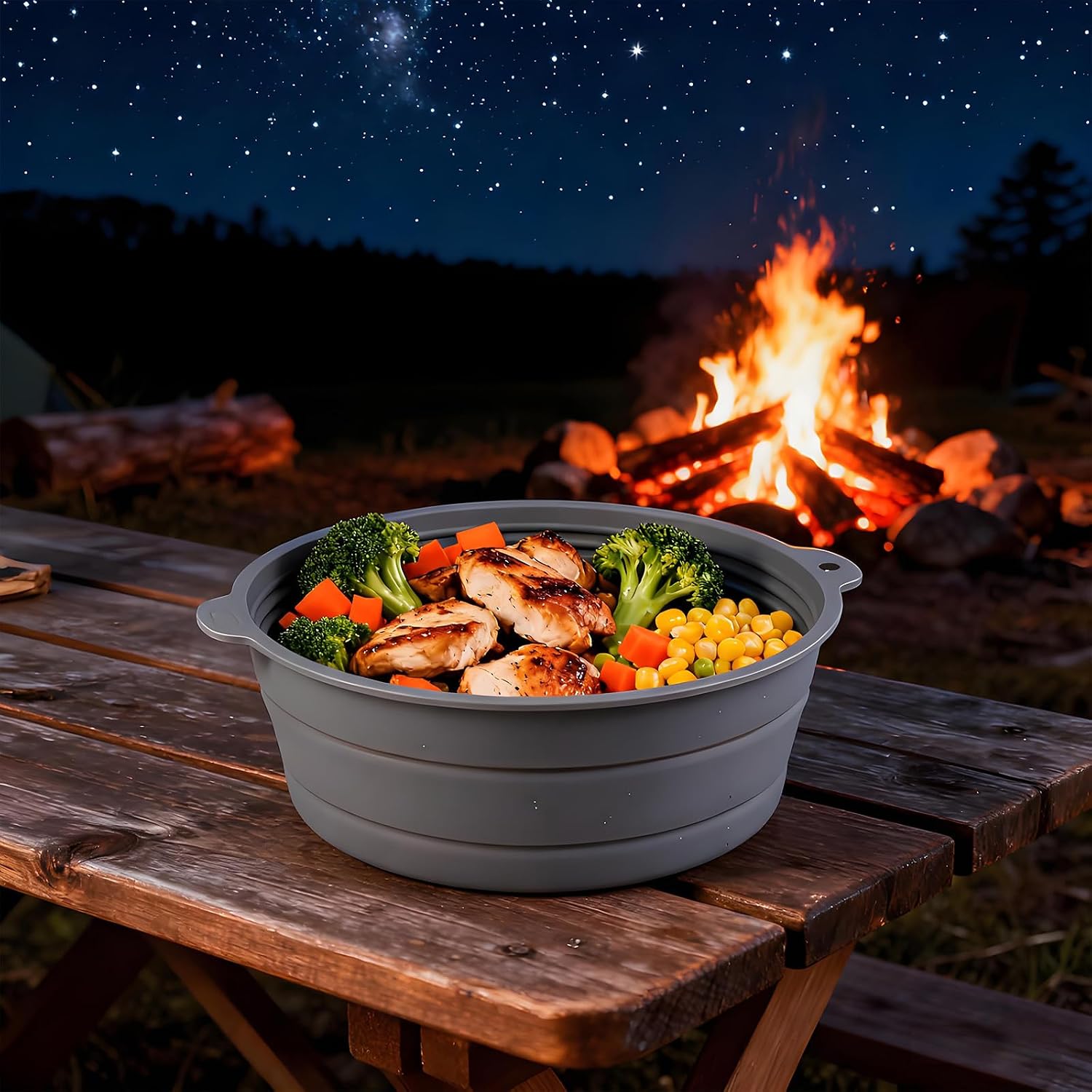 Collapsible Silicone Mixing Bowl, Food-Grade Foldable Travel Container, Large Collapsible Bowls for Camping Outdoor Hiking Storage Mixing, Grey (pot QY104)