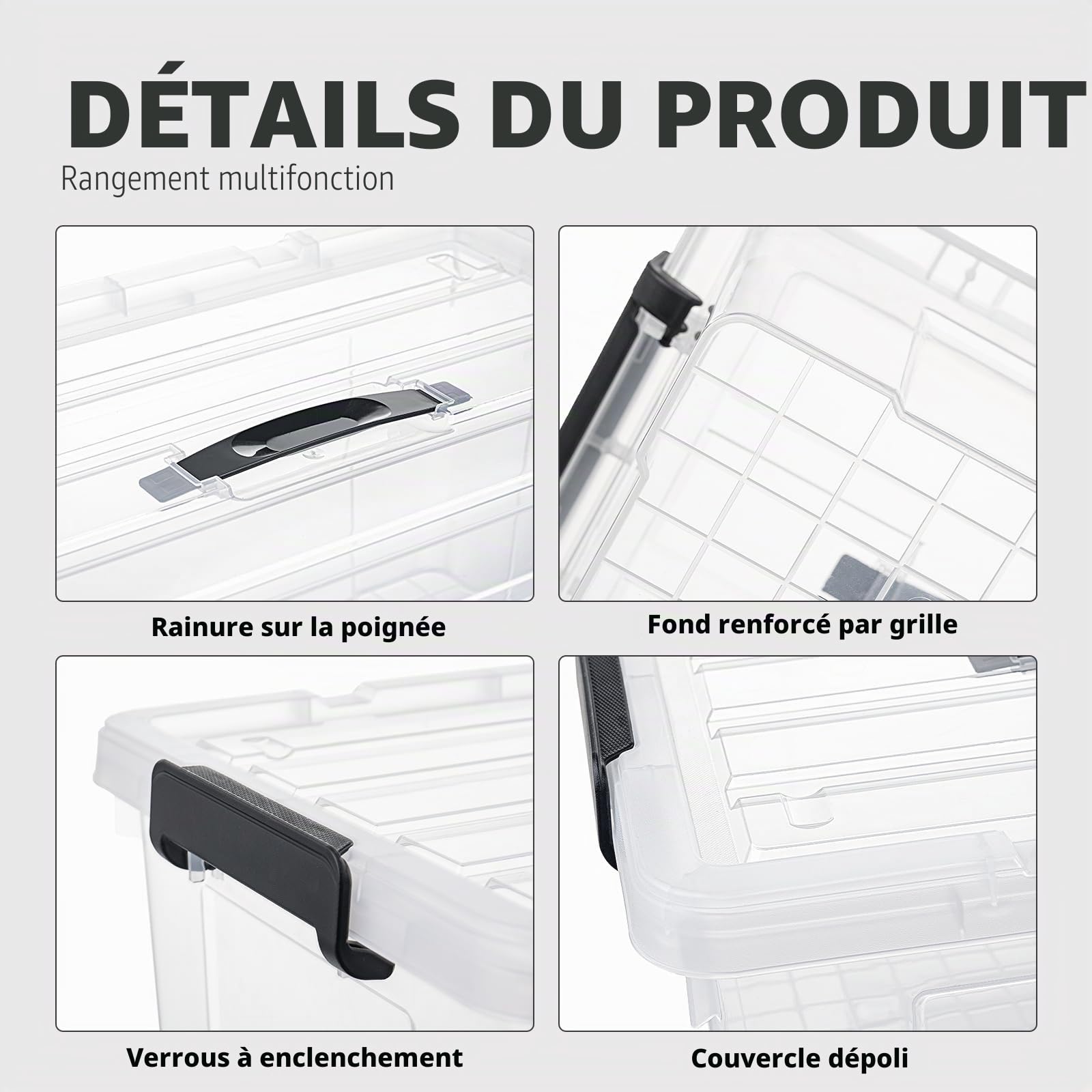 Cetomo 35L*3 Boîte de Rangement, Bac de rangement avec Poignée, Plastique Organisateur avec Couvercle, Empilable, Transportable, pour Vêtements, Bureau, Chambre, Dortoirs, Transparent, 35L - Lot de 3