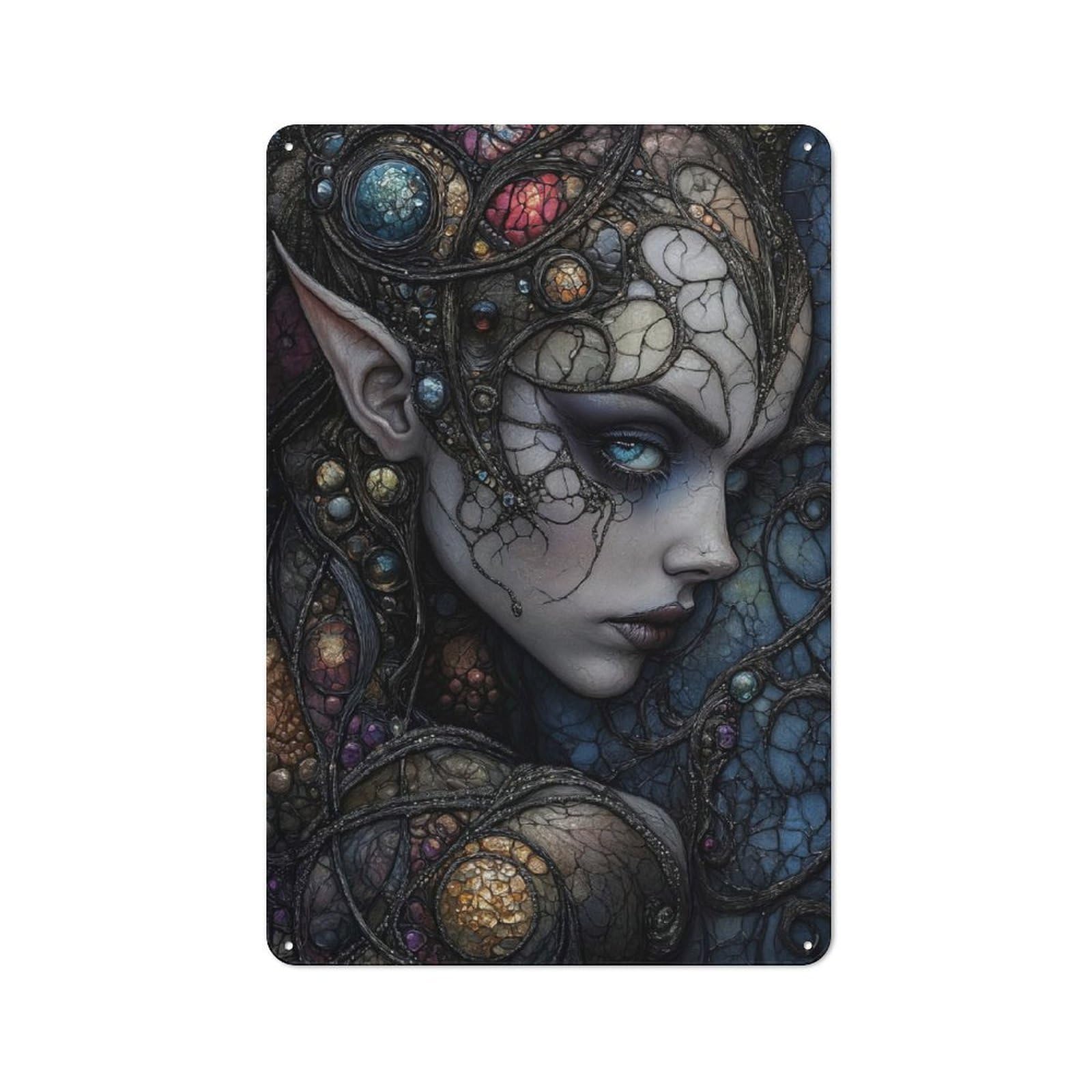 Junmoney Stained Glass Dark Elf Woman Vintage Metal Plaque 30X20cm For Living Room Or Hallway, A Christmas Gift For People Styling Living Room And Hallway