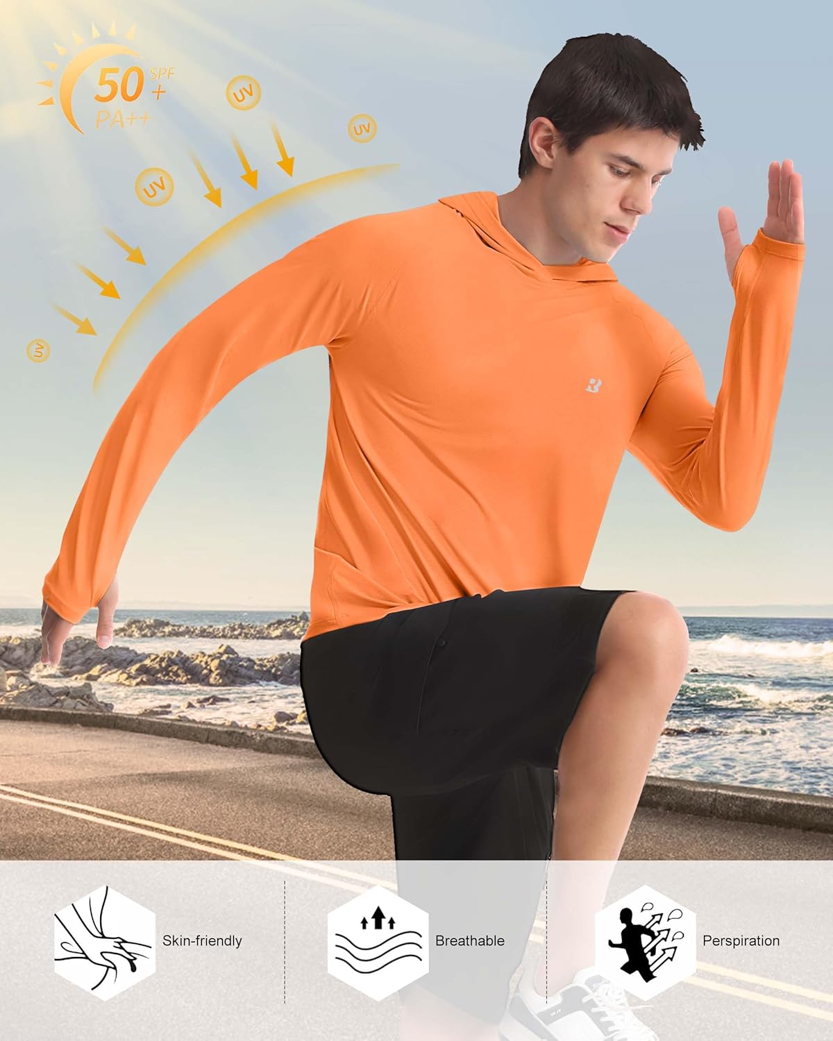 Roadbox UPF 50+ Fishing Shirts for Men, Long Sleeve UV Protection Sun Hoodie, Swim Rash Guard for Hiking Running Workout - Image 4