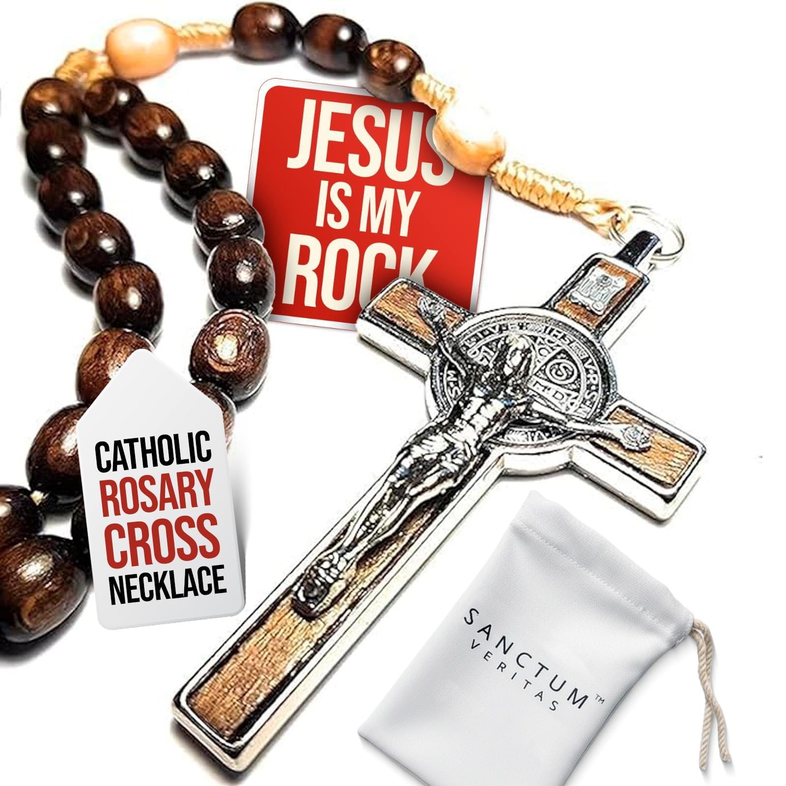SANCTUM VERITASRosary Blessed by Pope Francis Vatican Rome Holy Father Medal Cross Saint Benedict Patron Saint of Students, Christian Values Veterans US Army solders Addiction Dependence Death