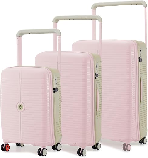 Nasher Miles Dubai TSA Lock Hard-Sided Polypropylene Wide Telescopic Handle 8 Wheels Double Spinner Luggage Set of 3 Pink ...