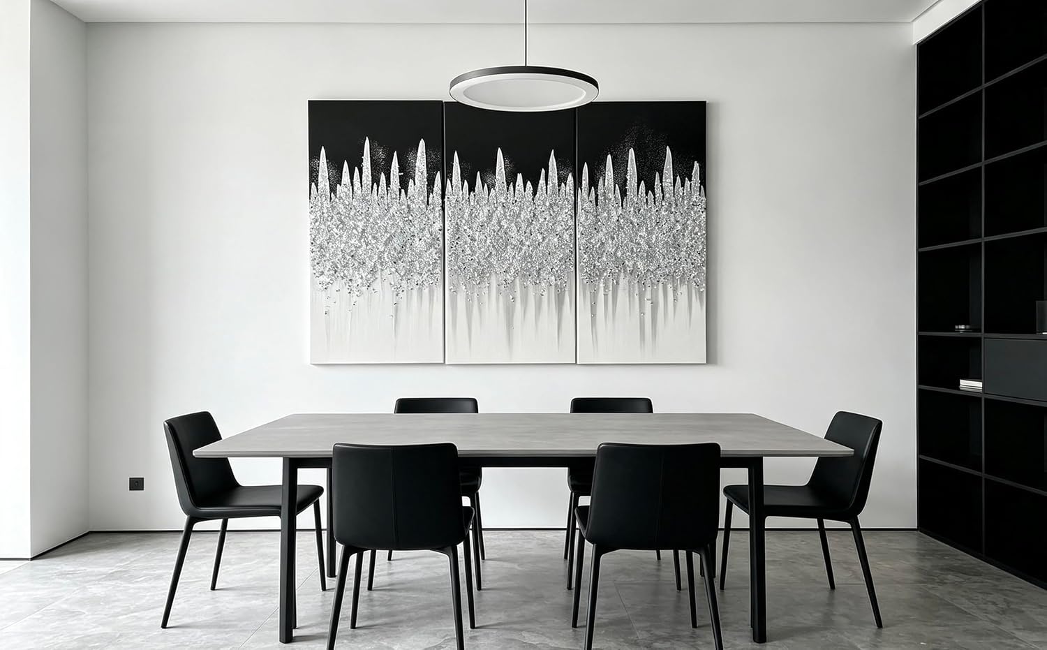 Genius Decor - Black White and Silver Crushed Glass Wall Art Set of 3, Glitter Abstract Canvas Painting, Modern Textured Wall Decor for Living Room Bedroom Bathroom Office, Luxury Sparkle Glam Artwork 3 Panels (Black, 12"x24"x3)
