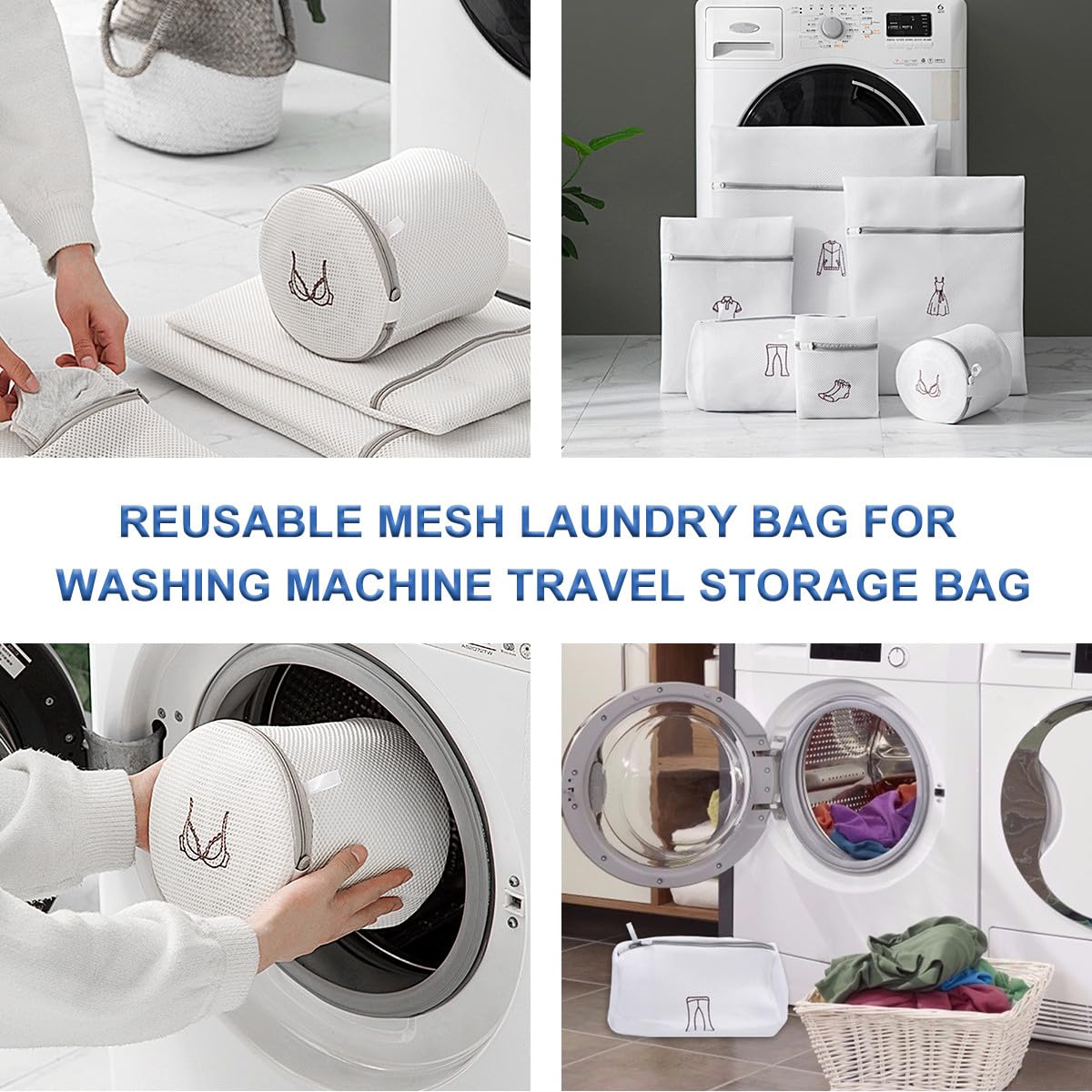 PACKOVE Set 6 Pezzi Sacchetti per Bucato in Poliestere Rete Traspirante Bianco, Protezione per Vestiti Delicati e Riduzione Sbiadimento Colori, per Lavatrice e Viaggi