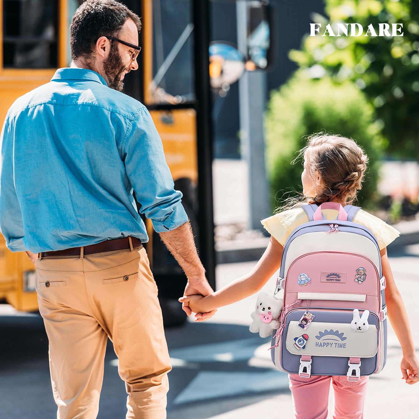 FANDARE Carino Zaino per bambini Zaini Casual Zaini Cartelle Zaino Scuola Elementare Zaino Ragazze Ragazzi Zainetto per Studenti Primarie Viaggiare Zainetto con cintura fissa per bagagli Blu