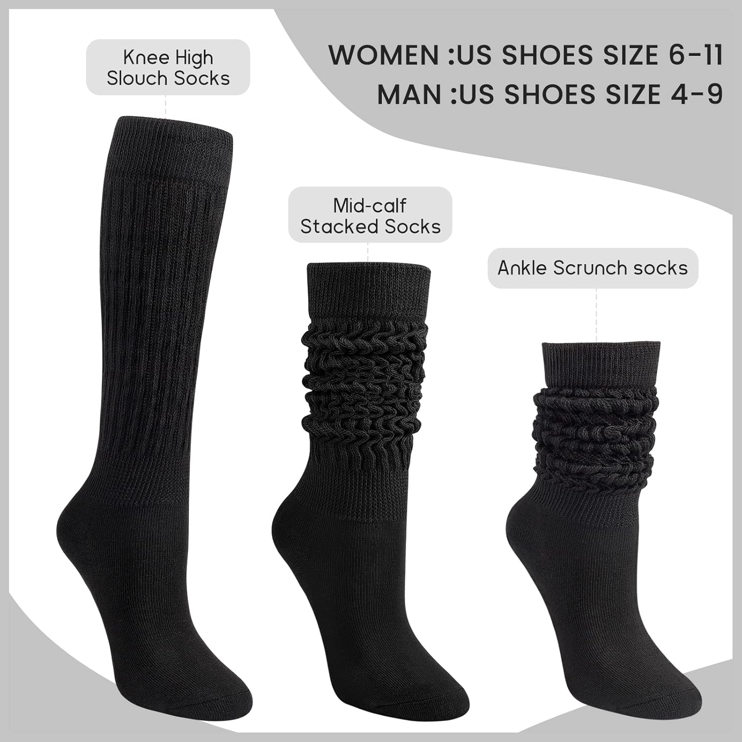 Auranso Slouch Socks Women Cotton Scrunch Knee High Long Knit Boot Socks 6-11 - Image 5