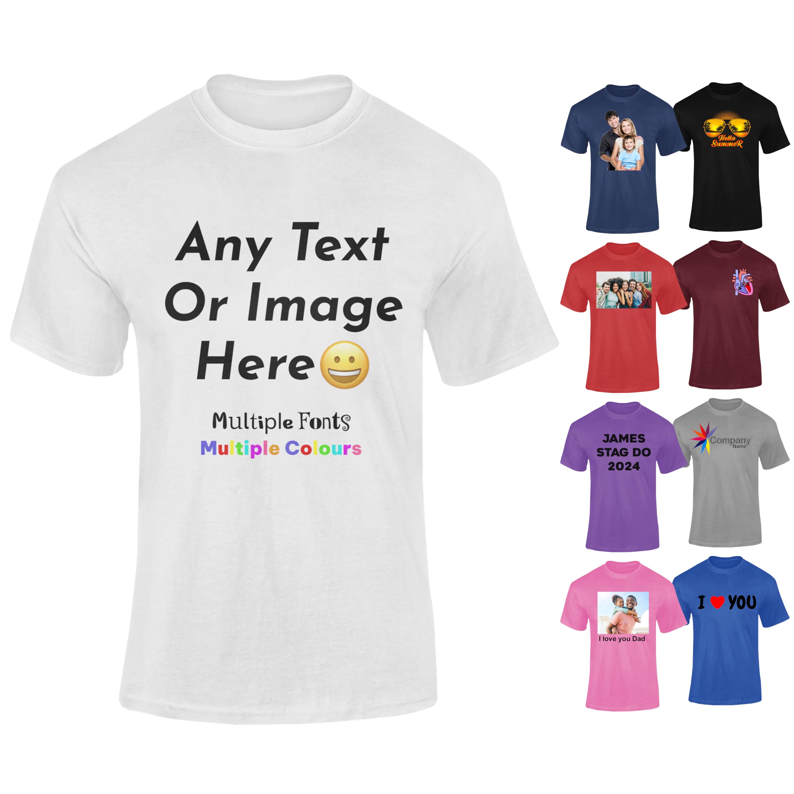 Varsany Personalised T Shirts Mens Womens Kids UK - Customised T Shirt with Any Text and Photo, Long-Lasting Printing - Design Your Own Custom T Shirt — view 21