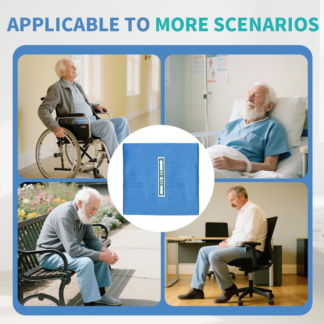 One Way Transfer Support Seat Cushion - Non-Slip Fall Prevention Pad for Elderly/Disabled Use on Wheelchairs, Chairs, Beds, and More - 17"x17" (Sky Blue, One Size Without Handle)