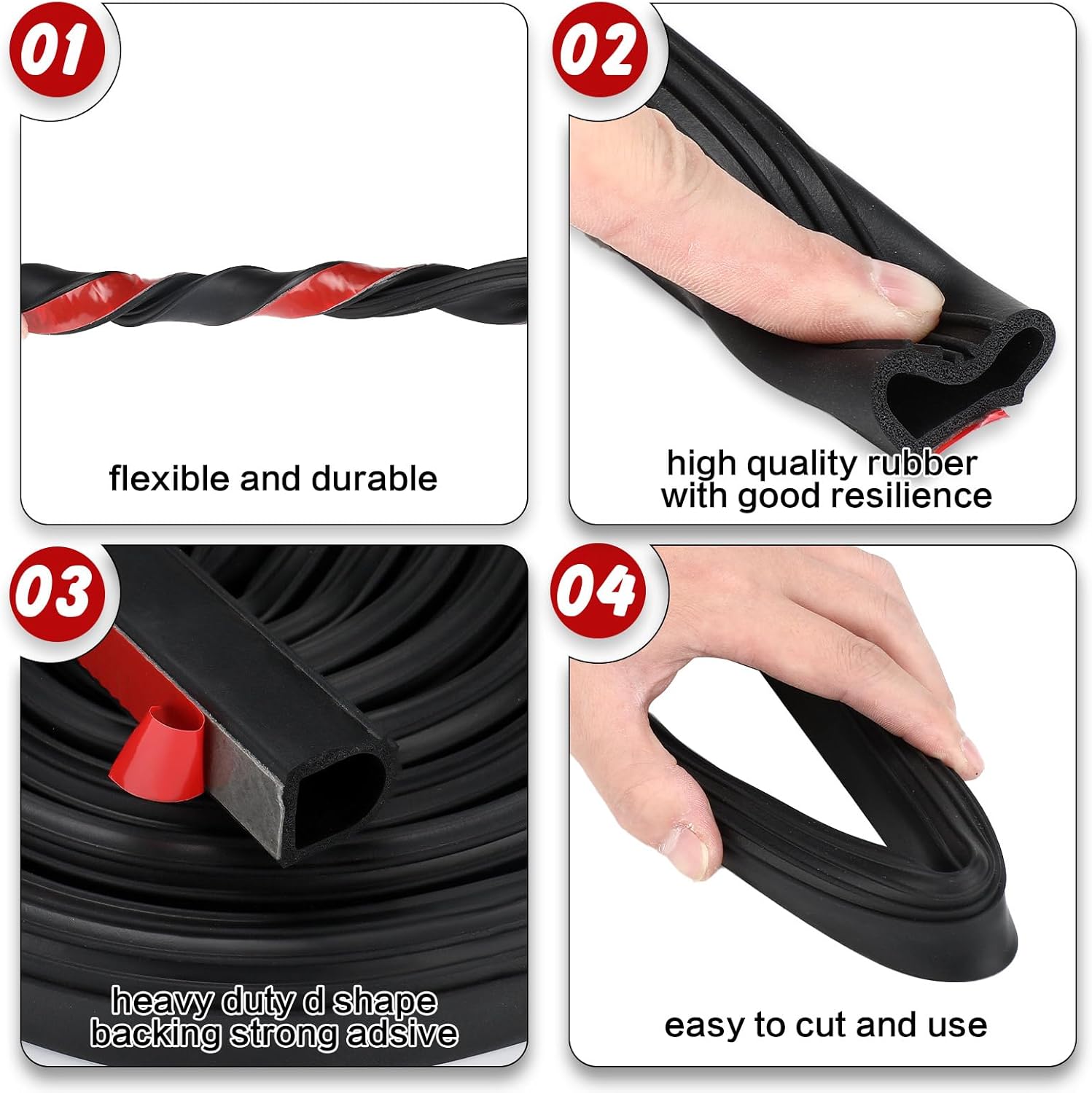 Rubber D Shape Door Seal Strip 1" RV Slide Out Seal Self Adhesive EPDM Rubber Heavy Duty Automotive Weather Stripping for Fill Gaps Apply to Car Truck RV Boat Home Application (35 Feet)