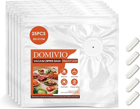 Reusable Vacuum Sealer Bags for Food, 25 Pack Small 8.7"x8.3", BPA-Free Vacuum Zipper Bags for Food Storage, Freezer & Sous Vide Cooking, BPA-Free, Compatible with Food Saver Vacuum Sealers