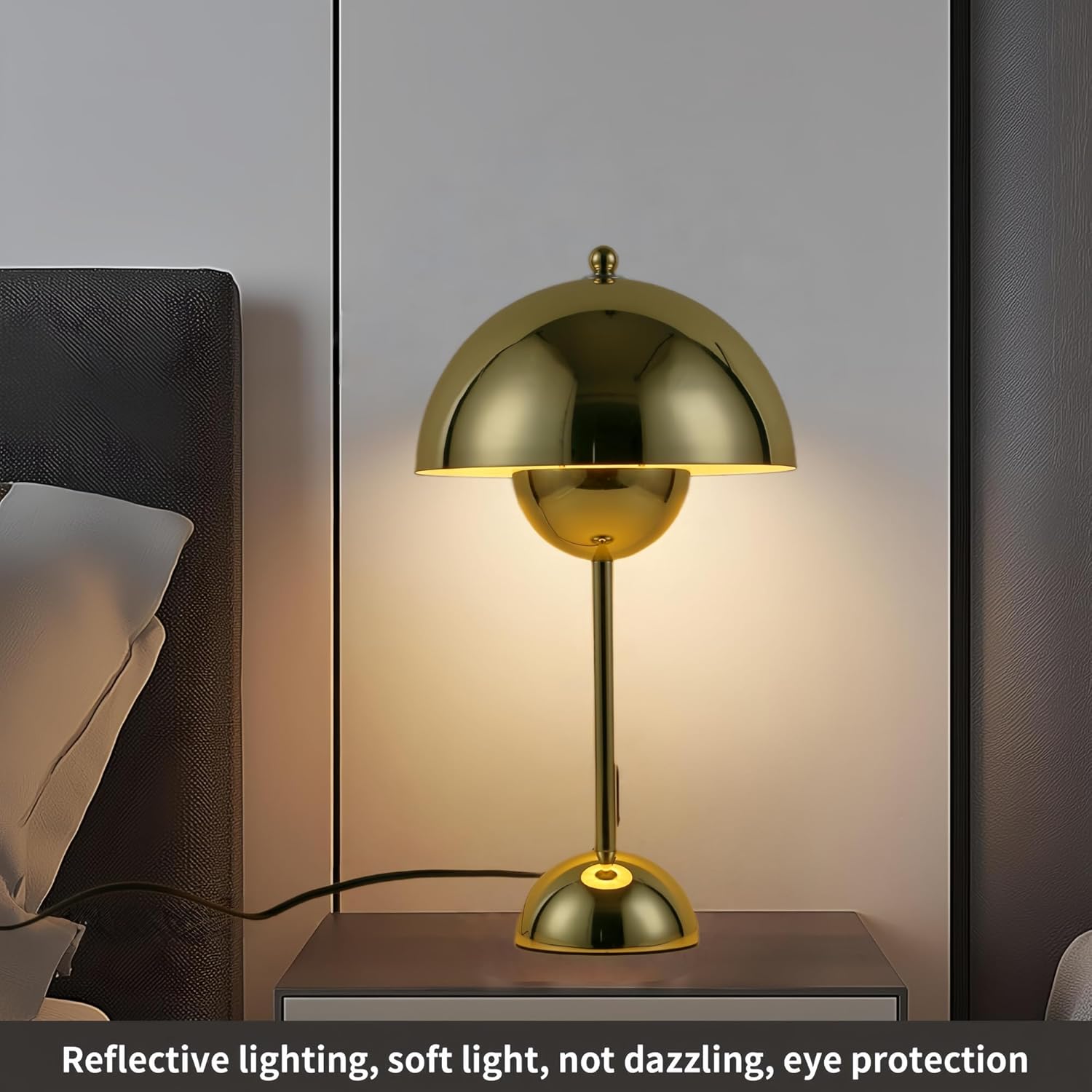 COSYLUX Modern Small Table Lamp for Bedroom, Cute Dome Shade Reflecting Light Reading Lamp for Living Room, Kid's Room, Study, Office, Beside Bedside Nightstand Desk Lamp(Gold)