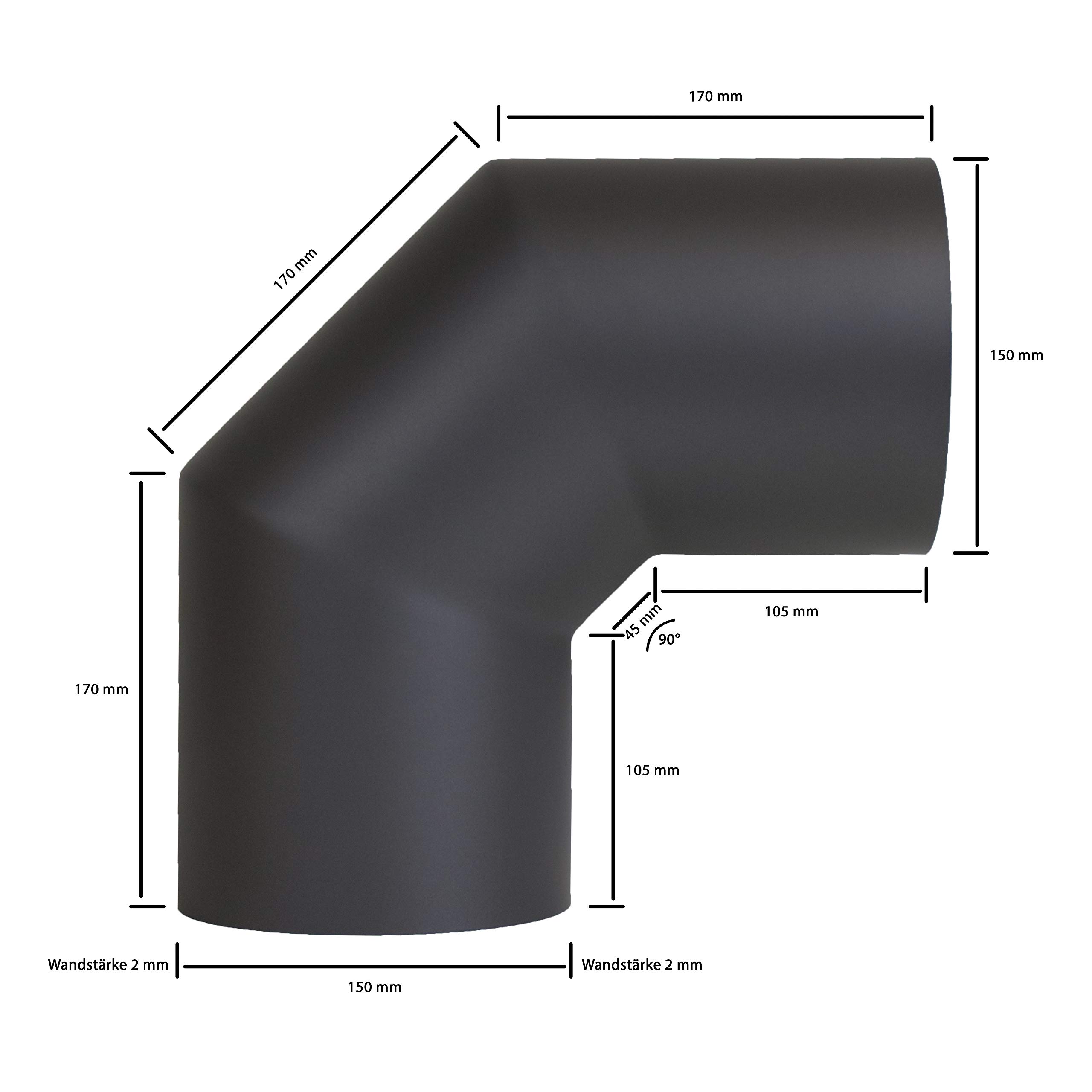 LANZZAS Ofenrohr Hitzeschild/Thermoschutz für Bogen 90° seitlich - im Durchmesser Ø 120 mm - Farbe: schwarz - Rauchrohr Hitzeschutz
