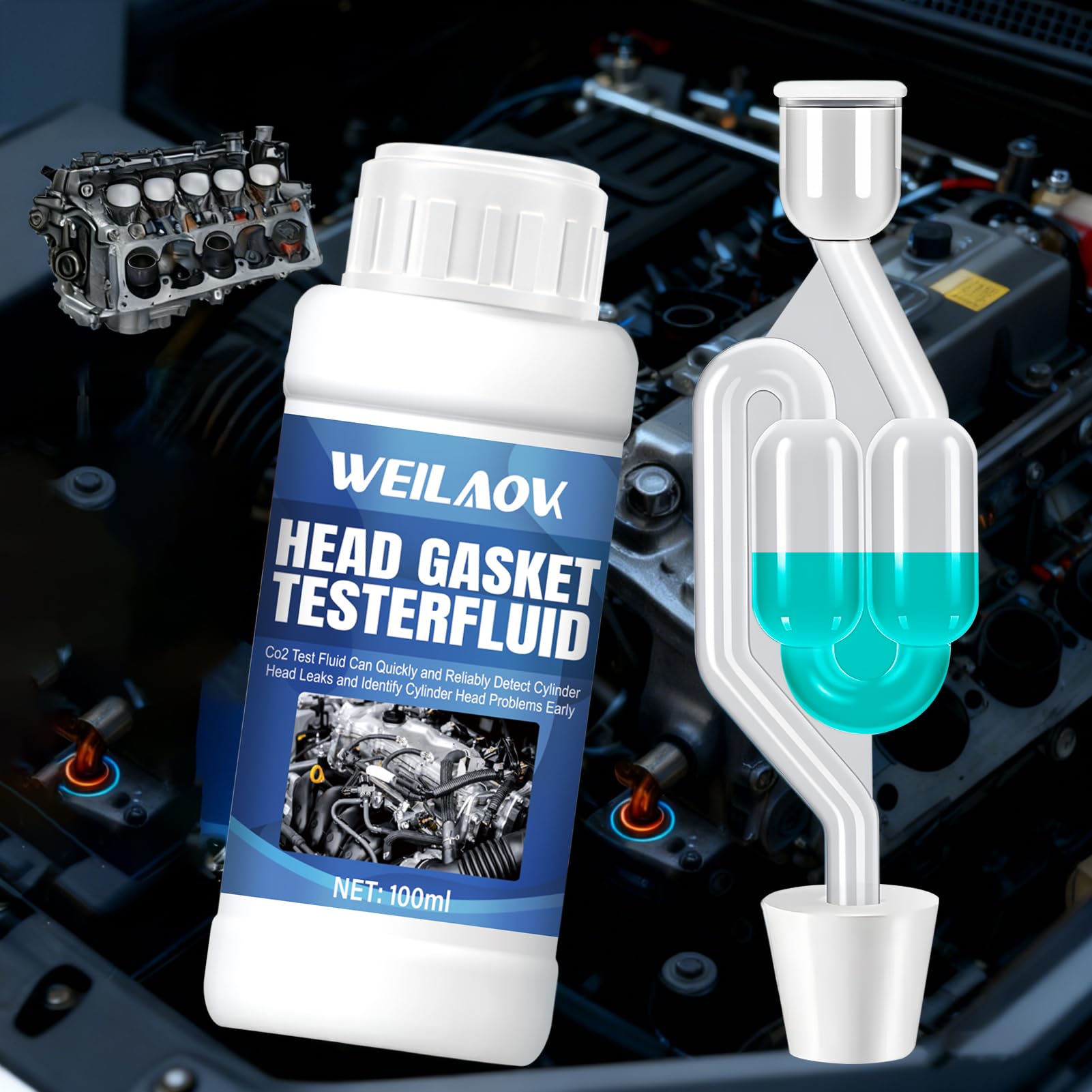 Test Guarnizione Testata Bruciata, Turafalle Testata Motore, Tester di Guarnizione A Testa Cilindrica per Testare Le Guarnizioni della Testata di Tutti I Veicoli e Motocicli, 100 ML