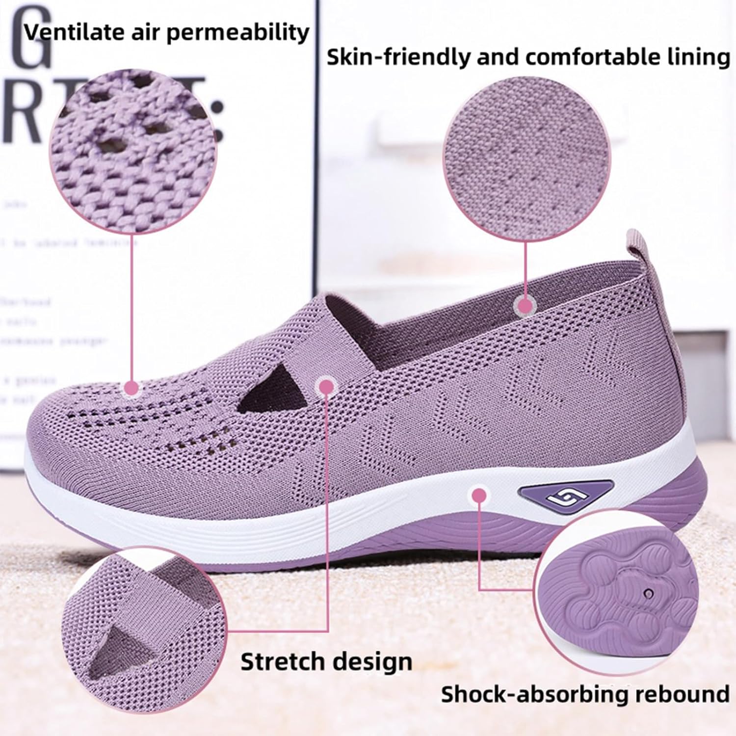 Women's Orthopedic Walking Shoes,Woven Breathable Orthowalkway Womens Sneakers,Lightweight Non-Slip Arch Support Slip on Shoes - Image 5
