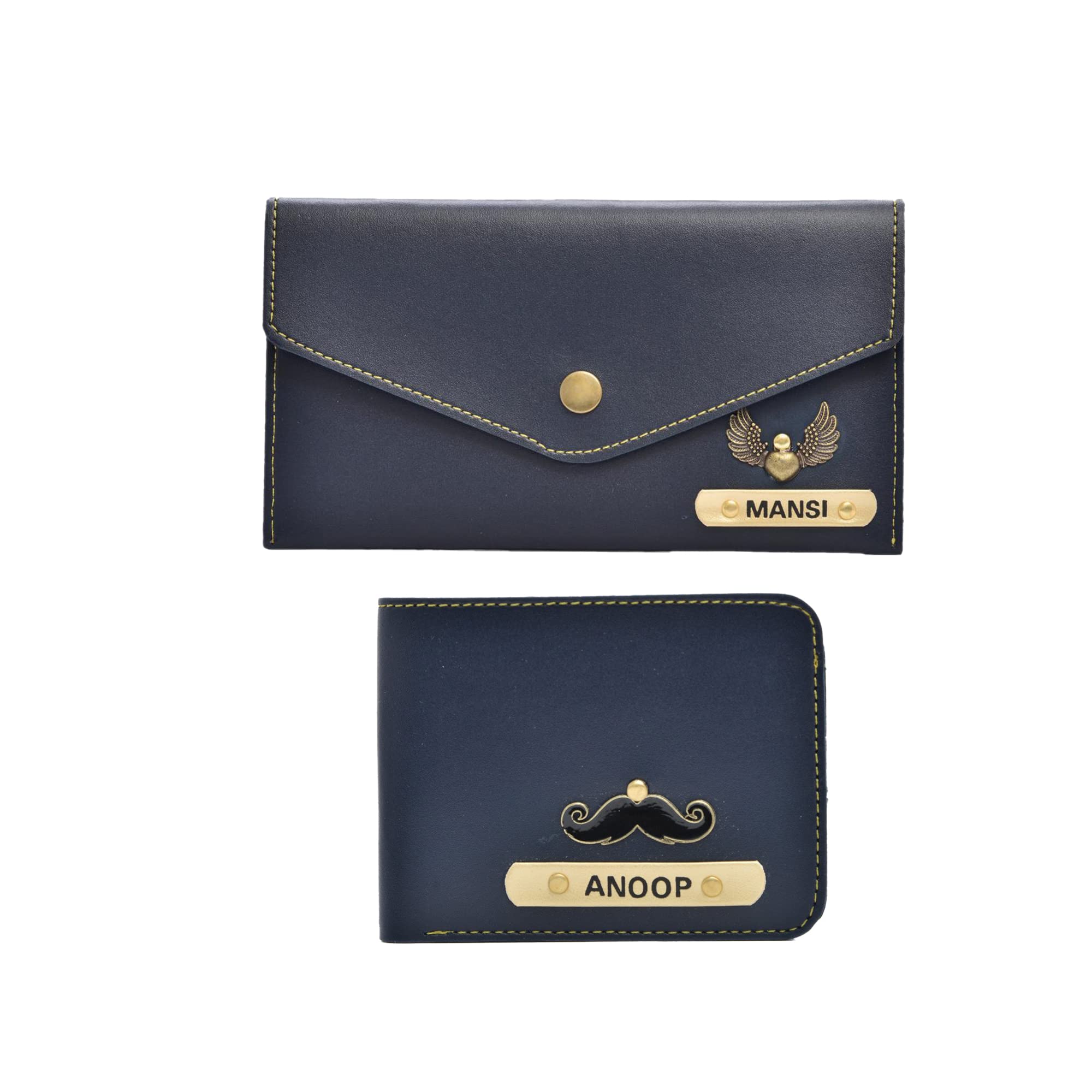 your gift studio Personalized Faux Leather Man & Women Stylish Wallet |Customized Unisex Couple Gift Combo (Royal Blue)-picture-29